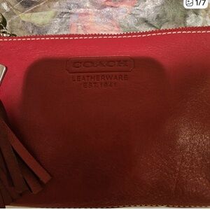 COACH Red Leather Wristlet with Tassel Detail